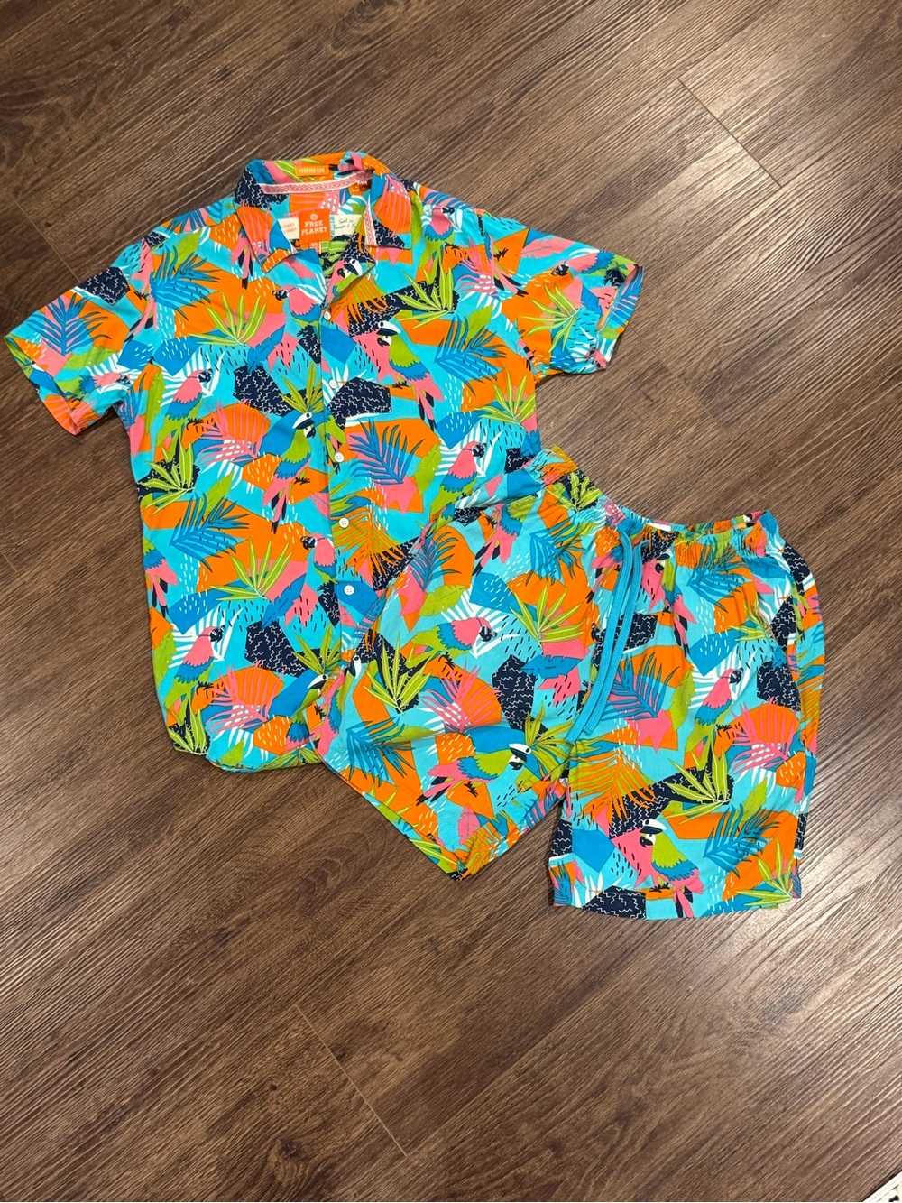 Free Planet Turquoise Floral Print Top with Orange and Pink Accents